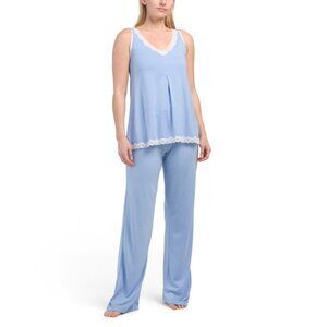 B.UP PLACID BLUE Pima Cotton Blend Jamie Tank And Pants Pajama Set